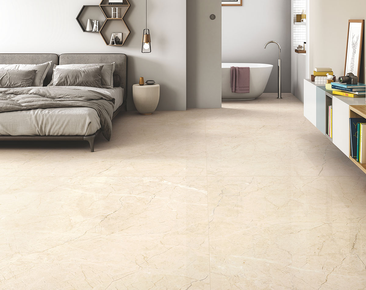 Versatile tile suitable for bedroom, kitchen, bathroom, and outdoor spaces, offering a blend of style and durability for any interior design