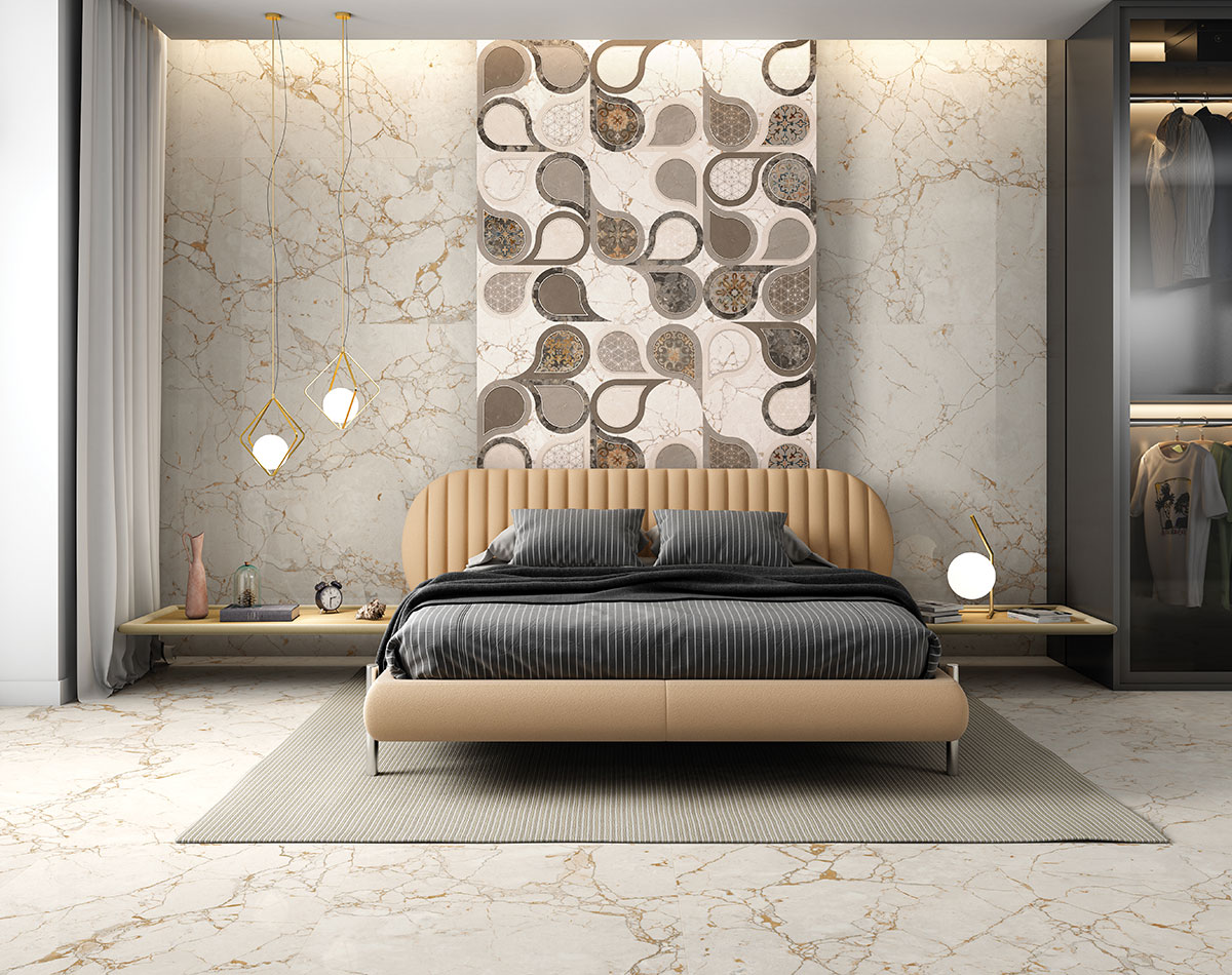 Versatile tile suitable for bedroom, kitchen, bathroom, and outdoor spaces, offering a blend of style and durability for any interior design